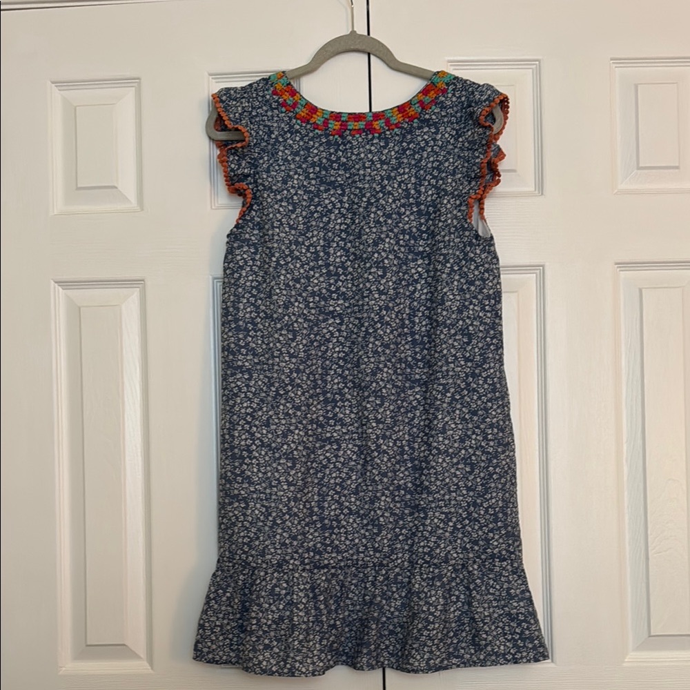 THML Blue and White Sleeveless Sundress with Flutter Sleeves - Picture 7 of 10